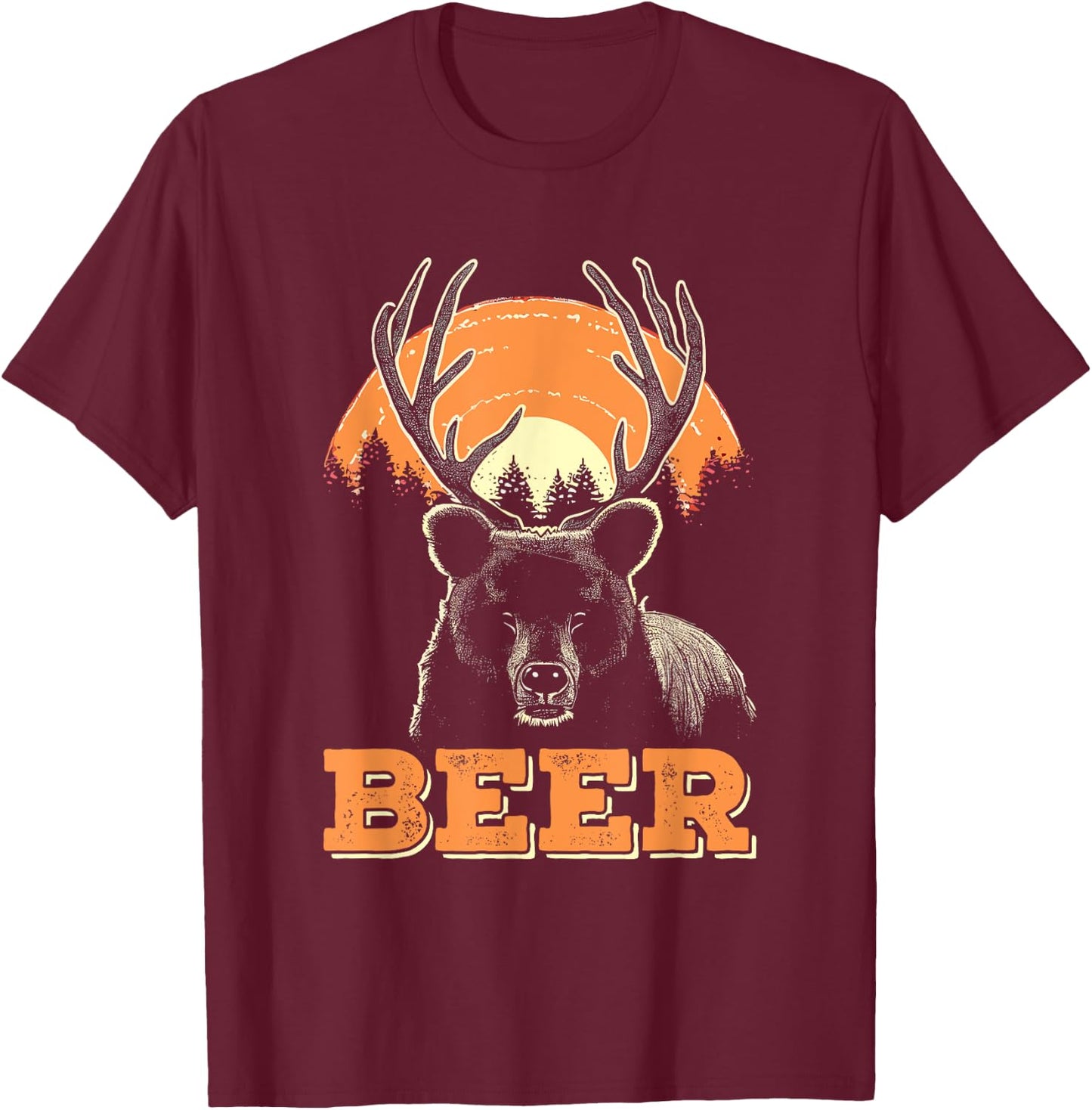 Bear Deer Beer - Vintage Funny Bear + Dear Pun T-Shirt - T-Shirt | Maroon