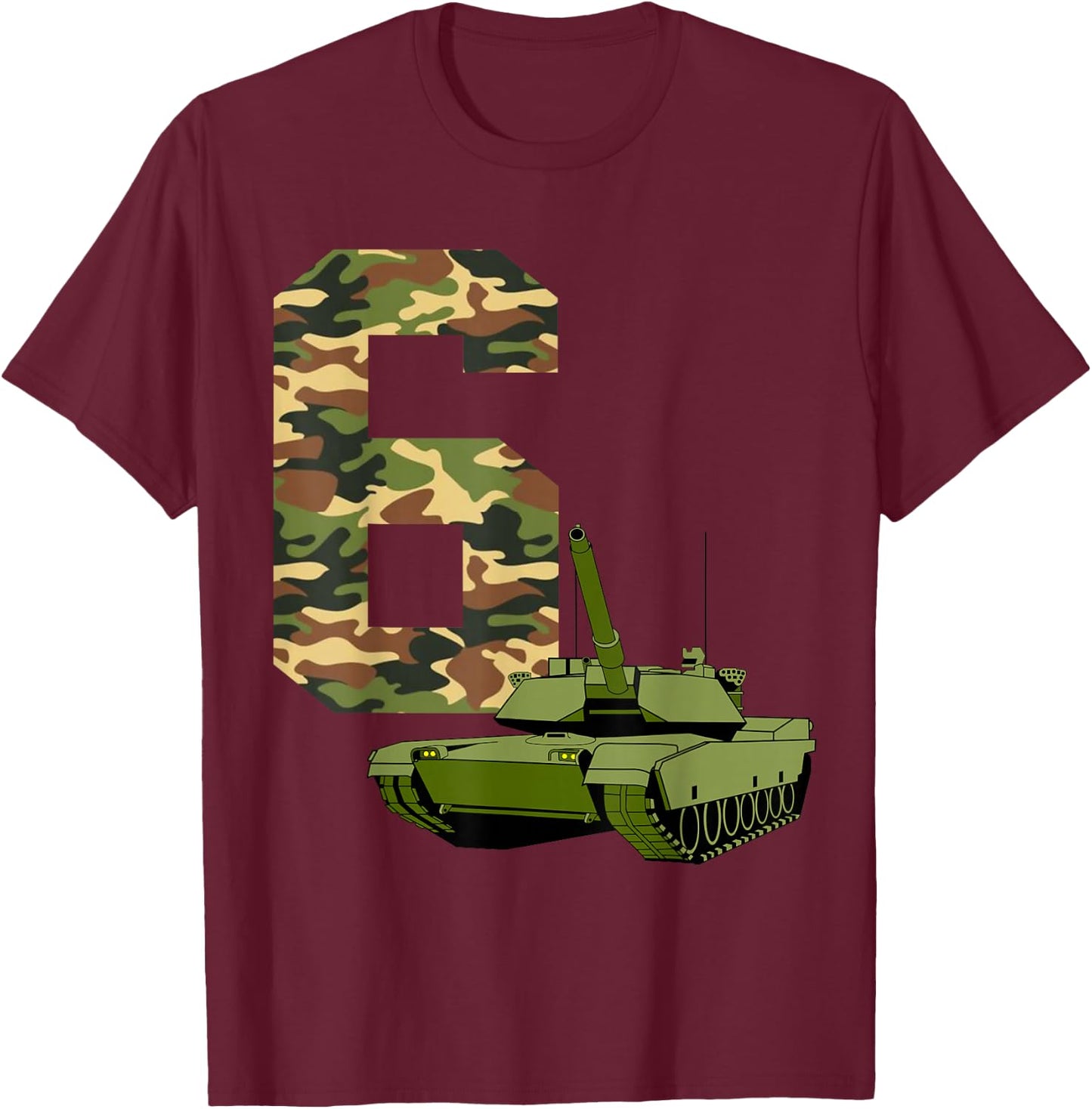 Boy 6th Birthday Military Tank Battle Themed 6 Year Old Kids T-Shirt - T-Shirt | Maroon