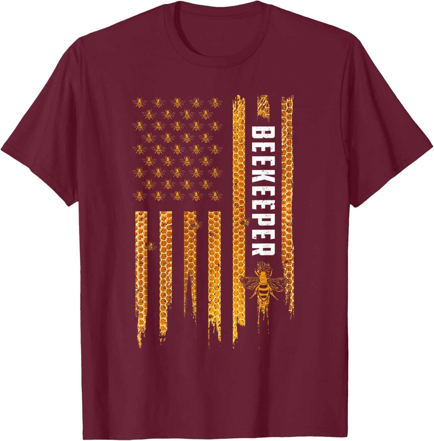 Beekeeping American Flag Honeycomb Honey Bees Beekeeper T-Shirt - T-Shirt | Maroon