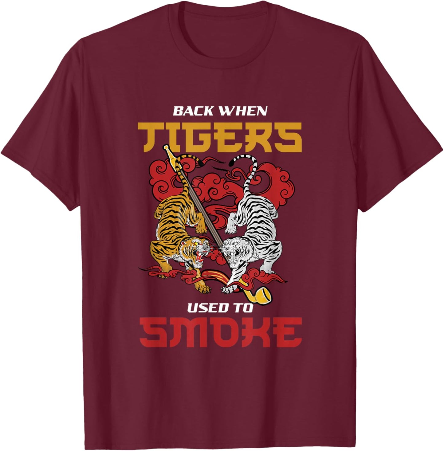 Back When Tigers Used To Smoke | Korean Myth | Korean Tiger T-Shirt - T-Shirt | Maroon