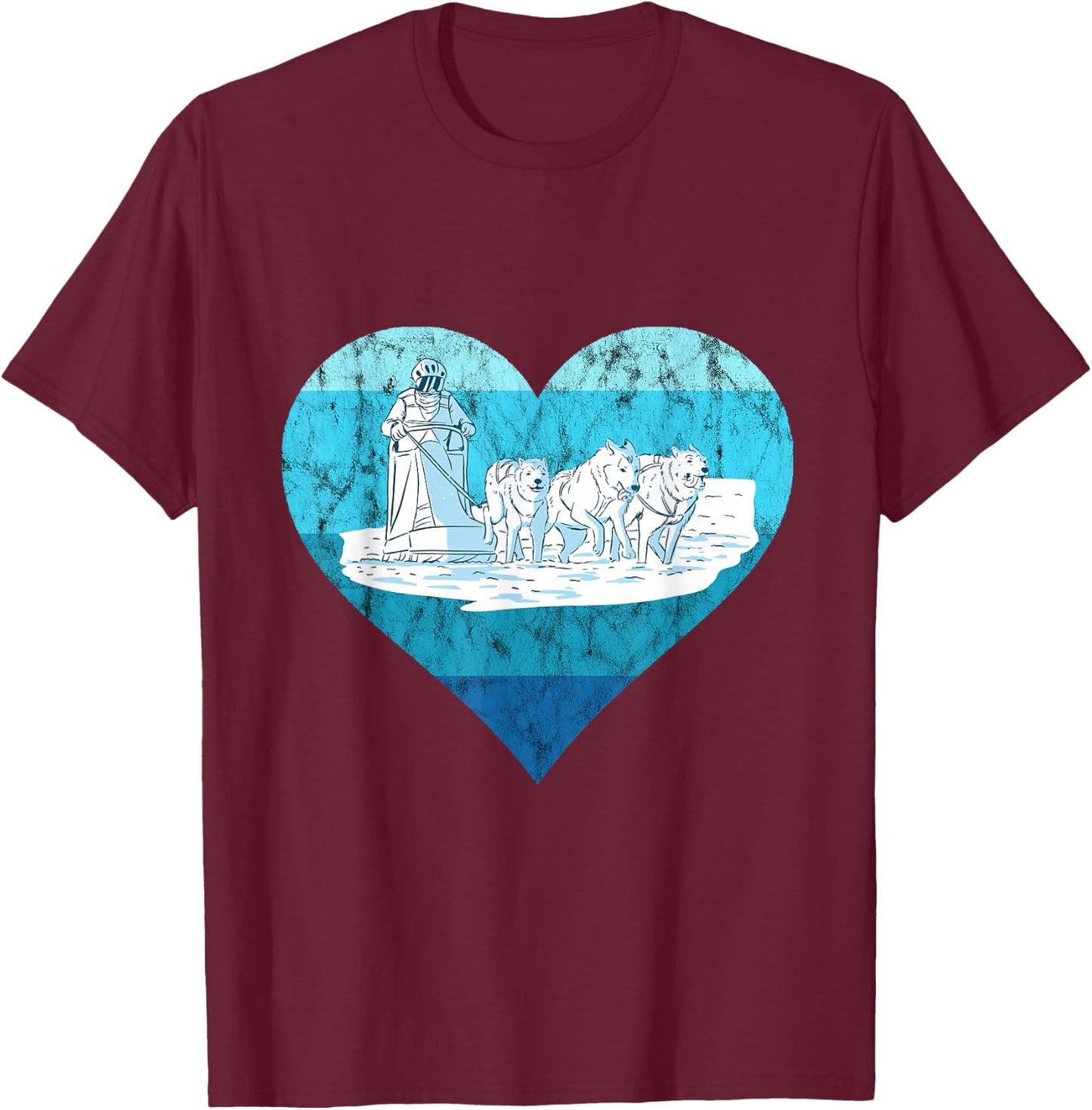 Winter Sport Vintage Sled Dog Snow Sleding Sleigh Mushing T-Shirt - T-Shirt | Maroon