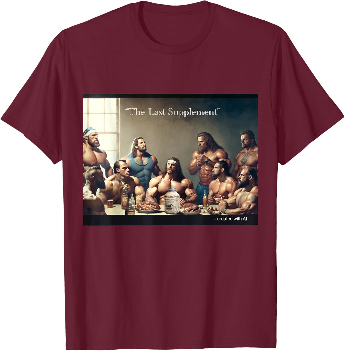 Gym 'The Last Supplement' Funny Bodybuilding AI - Women's Black Cotton Polyester Short Sleeve Classic Fit - Small T-Shirt - T-Shirt | Maroon
