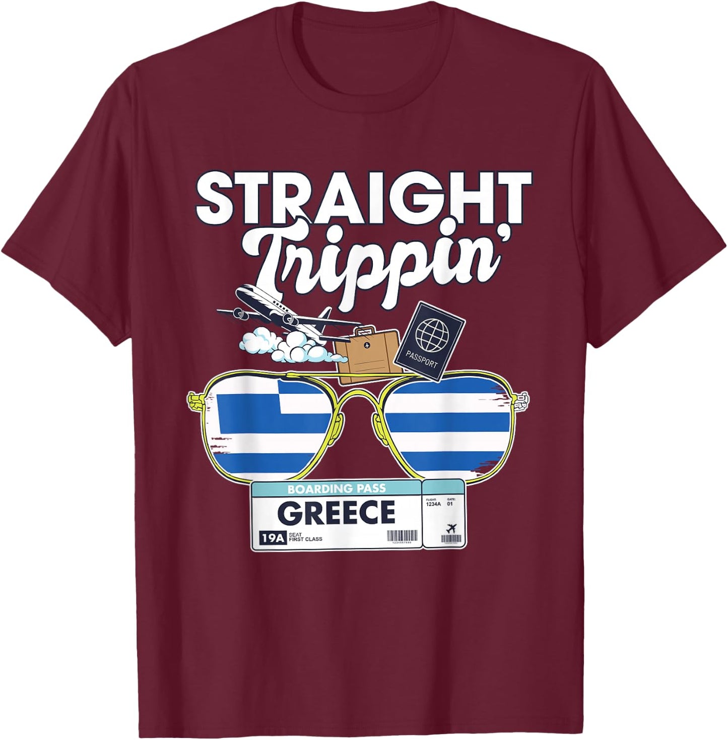 Straight Trippin' Greece Vacation Tour Travel Trip Matching T-Shirt - T-Shirt | Maroon