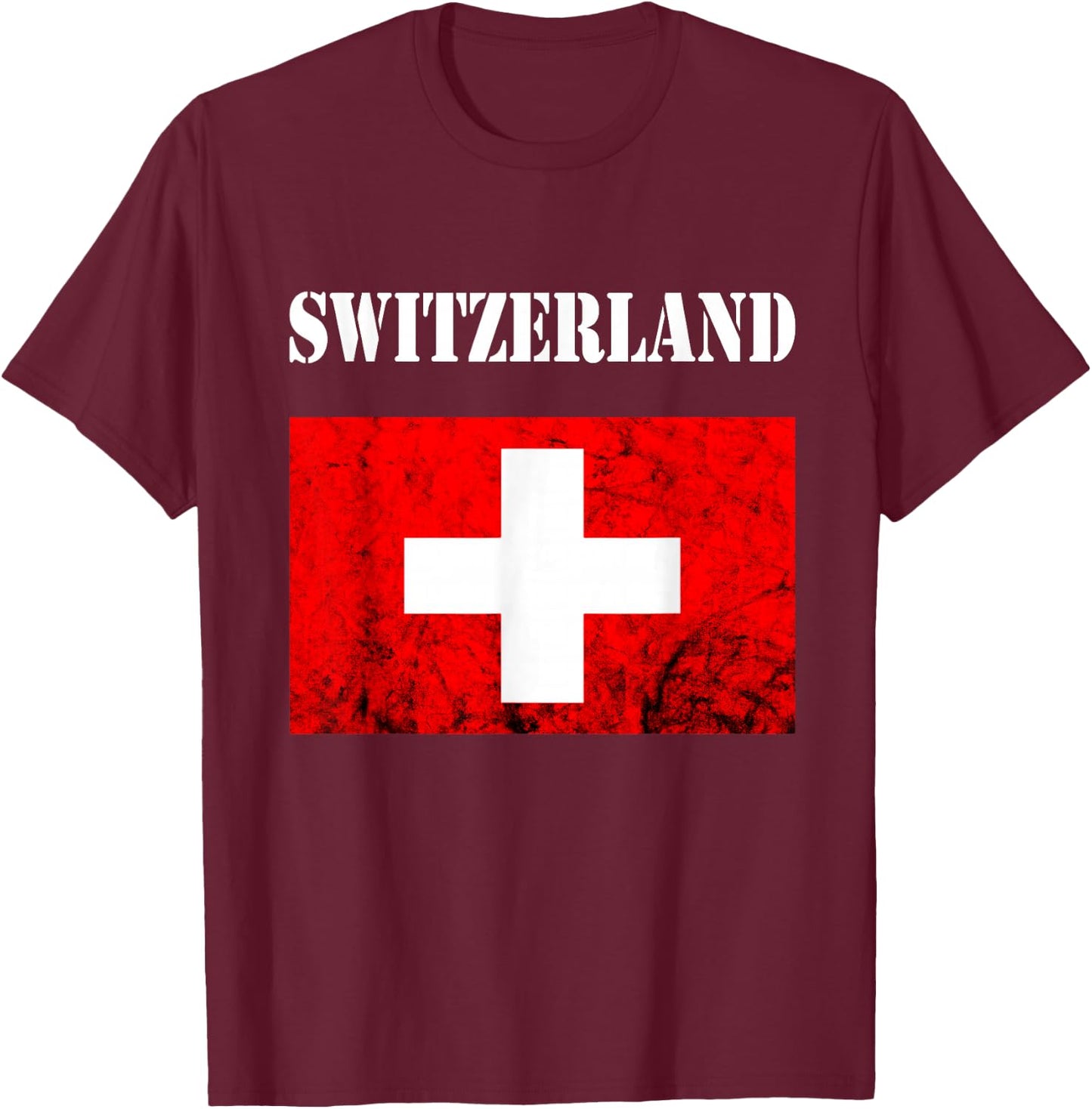 Vintage Swiss Flag Swiss Pride Switzerland Flag Schweiz T-Shirt - T-Shirt | Maroon