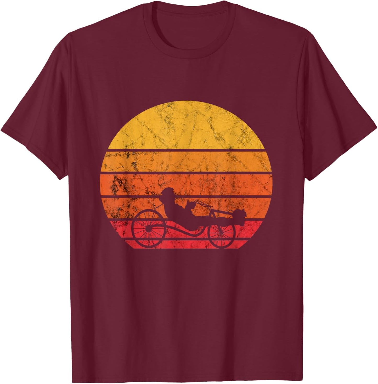 Retro Sunset Recumbent Bike Recumbent Trike Cycling Triker T-Shirt - T-Shirt | Maroon