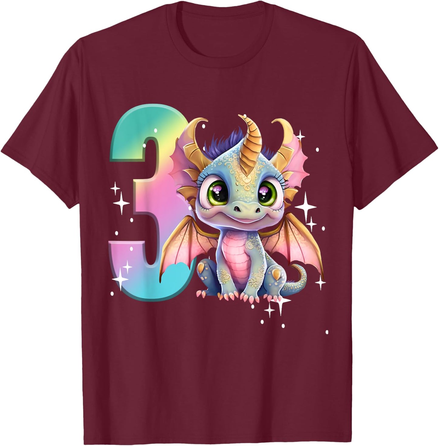3rd Birthday Shirt Dragon Party Rainbow Girl Toddler Three 3 T-Shirt - T-Shirt | Maroon