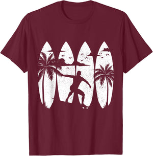 Surfer Surfboard Vintage Surfing Beach Summer Surf T-Shirt - T-Shirt | Maroon