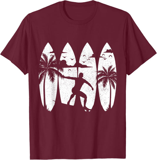 Surfer Surfboard Vintage Surfing Beach Summer Surf T-Shirt - T-Shirt | Maroon