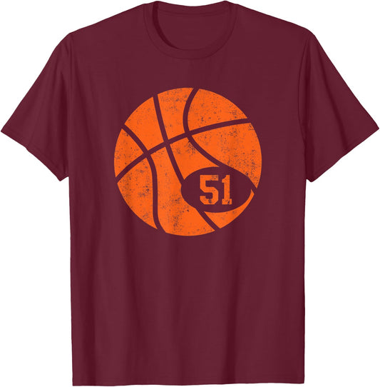 Basketball Classic Sport 51 Jersey Number Vintage Distressed T-Shirt - T-Shirt | Maroon