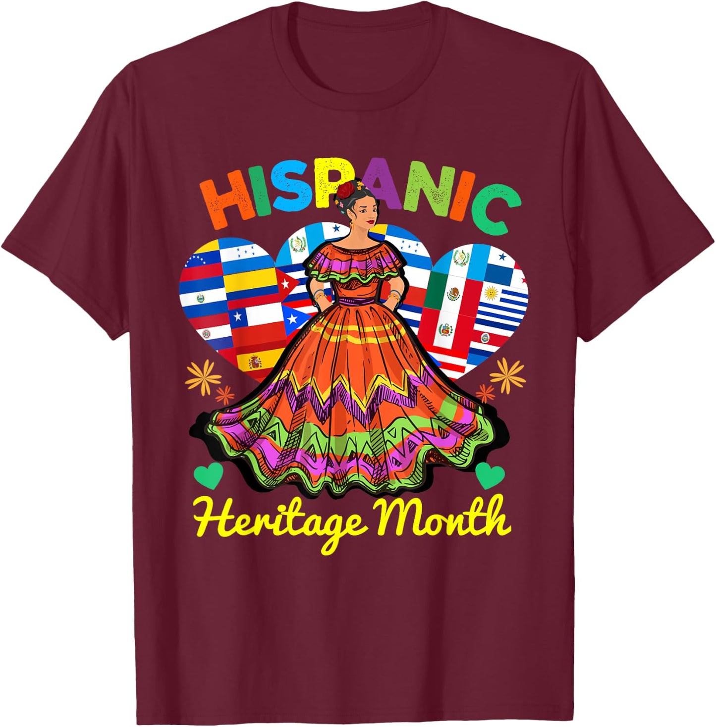 Hispanic Heritage Month Dress Inspired Girl Dancing T-Shirt - T-Shirt | Maroon