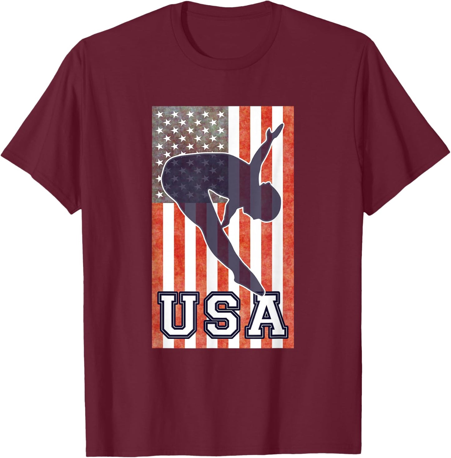 USA Diving American Flag Springboard Platform Team Athlete T-Shirt - T-Shirt | Maroon