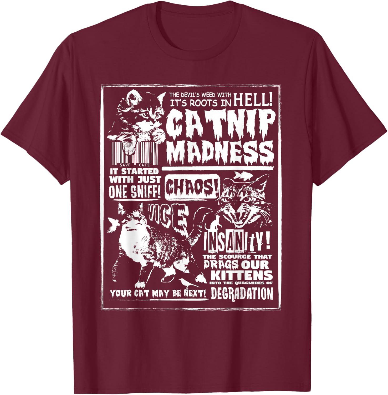 Catnip Madness Cute Kitten Cat Lover Gift Cat Owners T-Shirt - T-Shirt | Maroon