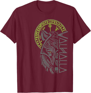 Valhalla Wolf Mask Odin Runes Norse Compass Viking T-Shirt - T-Shirt | Maroon