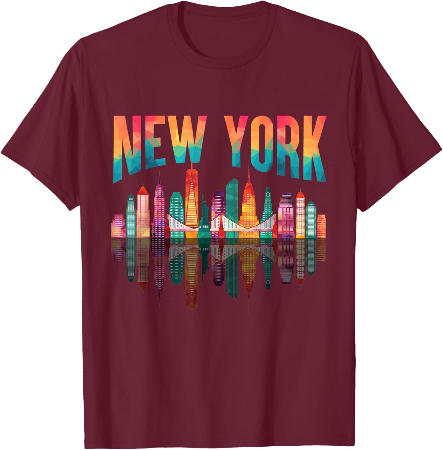 New York City Manhattan NYC Retro 70s 80s Skyline NY City T-Shirt - T-Shirt | Maroon
