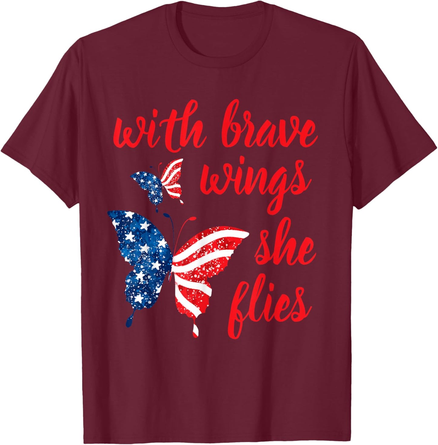 July 4th American Flag Butterfly With Brave Wings She Flies Kids Men T-Shirt - T-Shirt | Maroon