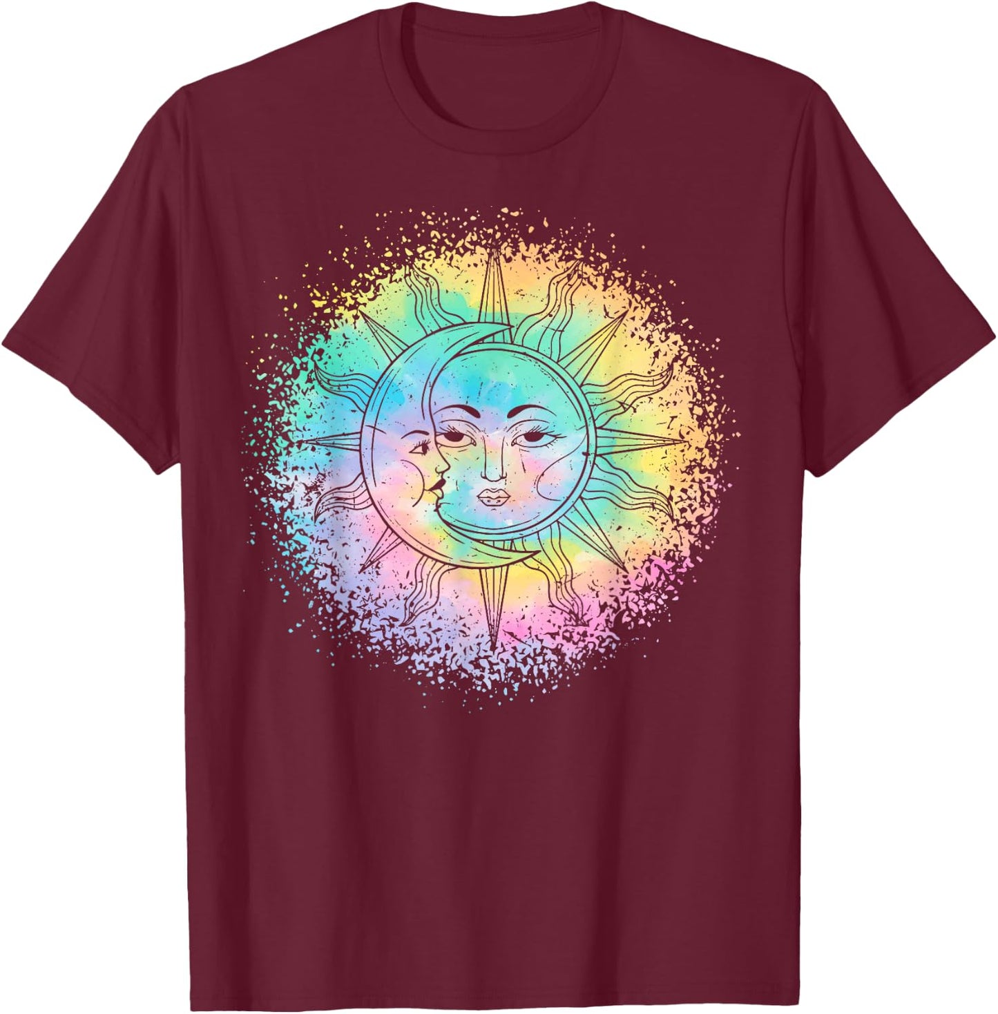Sun and Moon Tie Dye casual Hipster Boho Funny Cute graphic T-Shirt - T-Shirt | Maroon