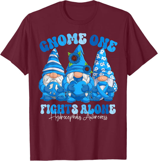 Hydrocephalus Awareness Month Blue Ribbon Gnomies T-Shirt - T-Shirt | Maroon