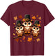 Pilgrim Owls on Autumn Perch Thanksgiving T-Shirt - T-Shirt | Maroon