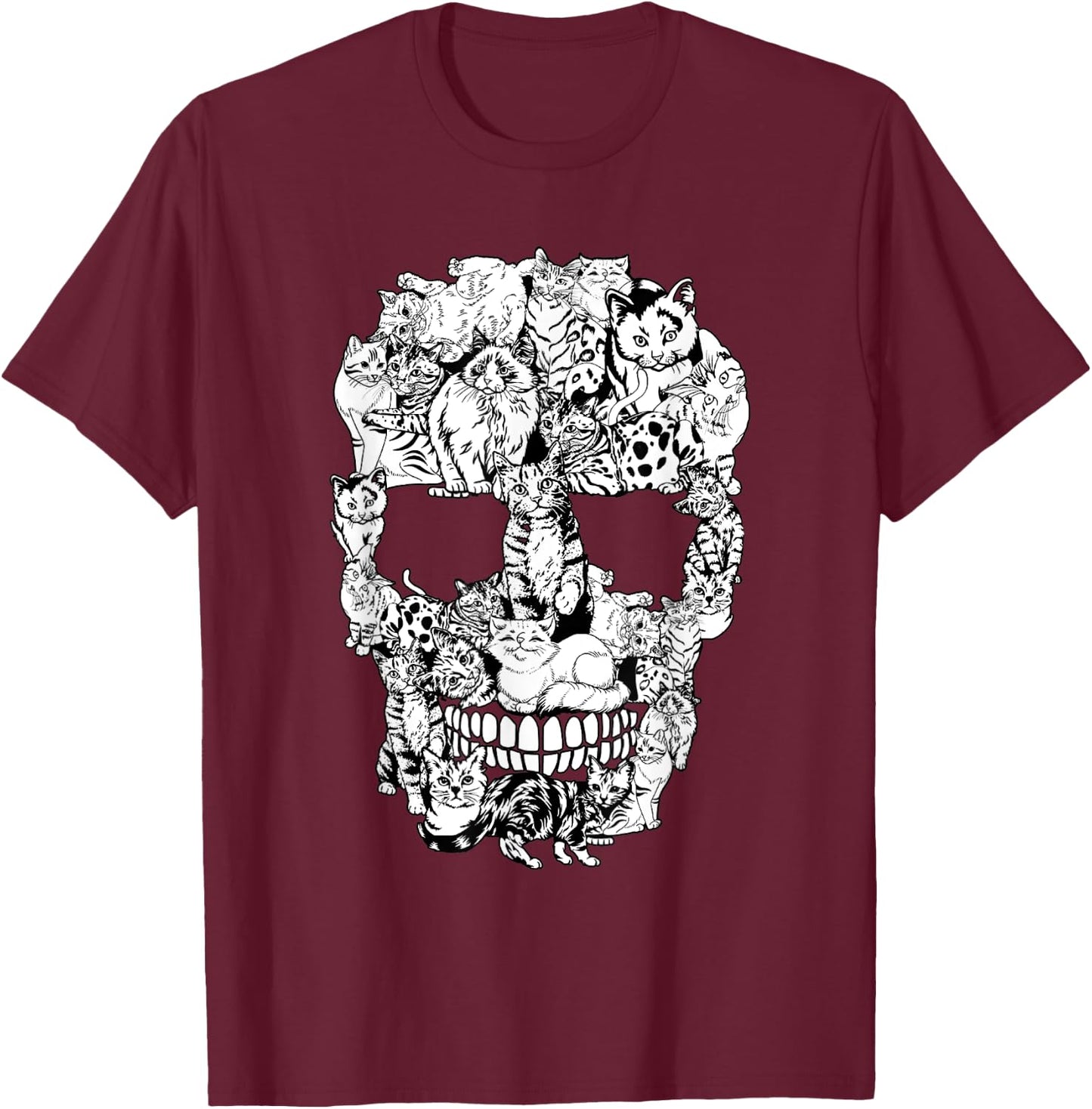 Funny Cat Skull Skeleton Halloween Costume Men Women Kids T-Shirt - T-Shirt | Maroon