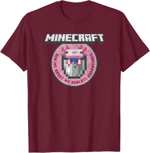 Minecraft Axolotl Adventures Circle Badge T-Shirt - T-Shirt | Maroon