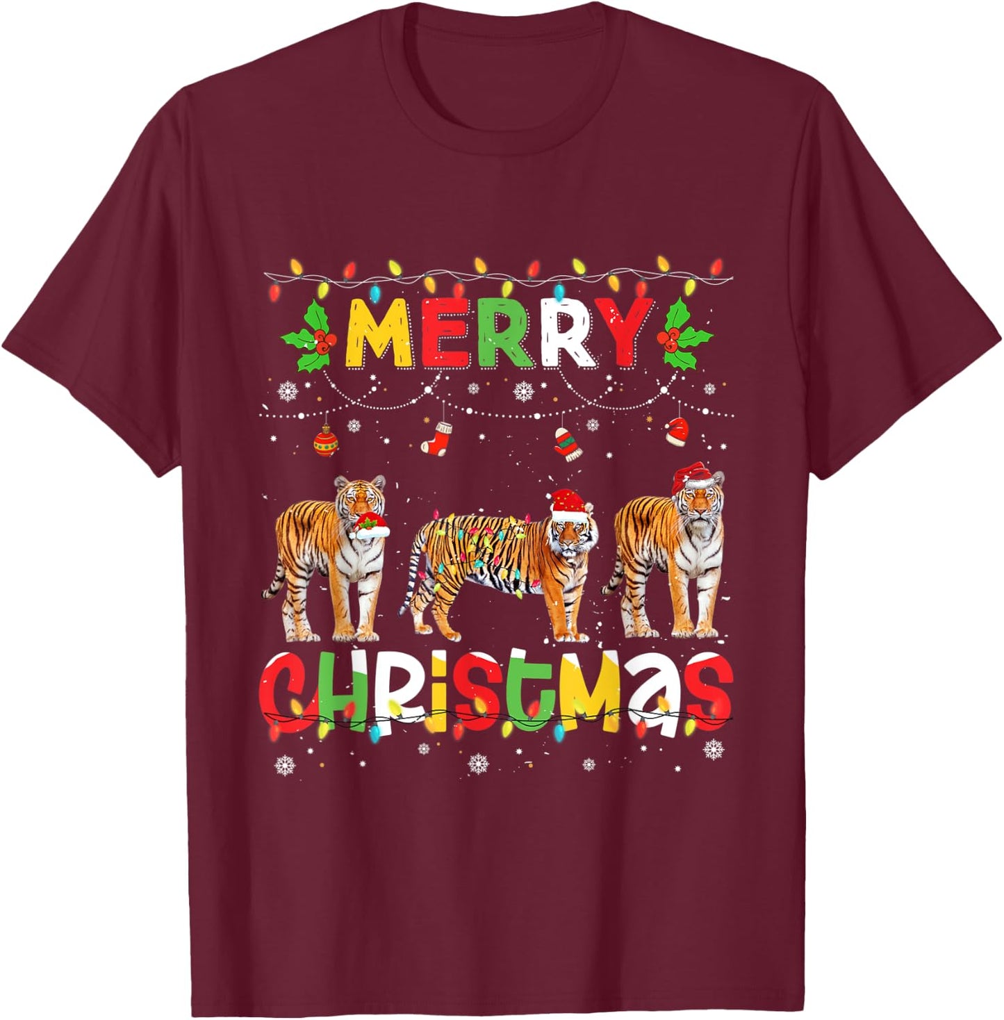 Merry Christmas Tiger Animals Squad Christmas Pajama T-Shirt - T-Shirt | Maroon