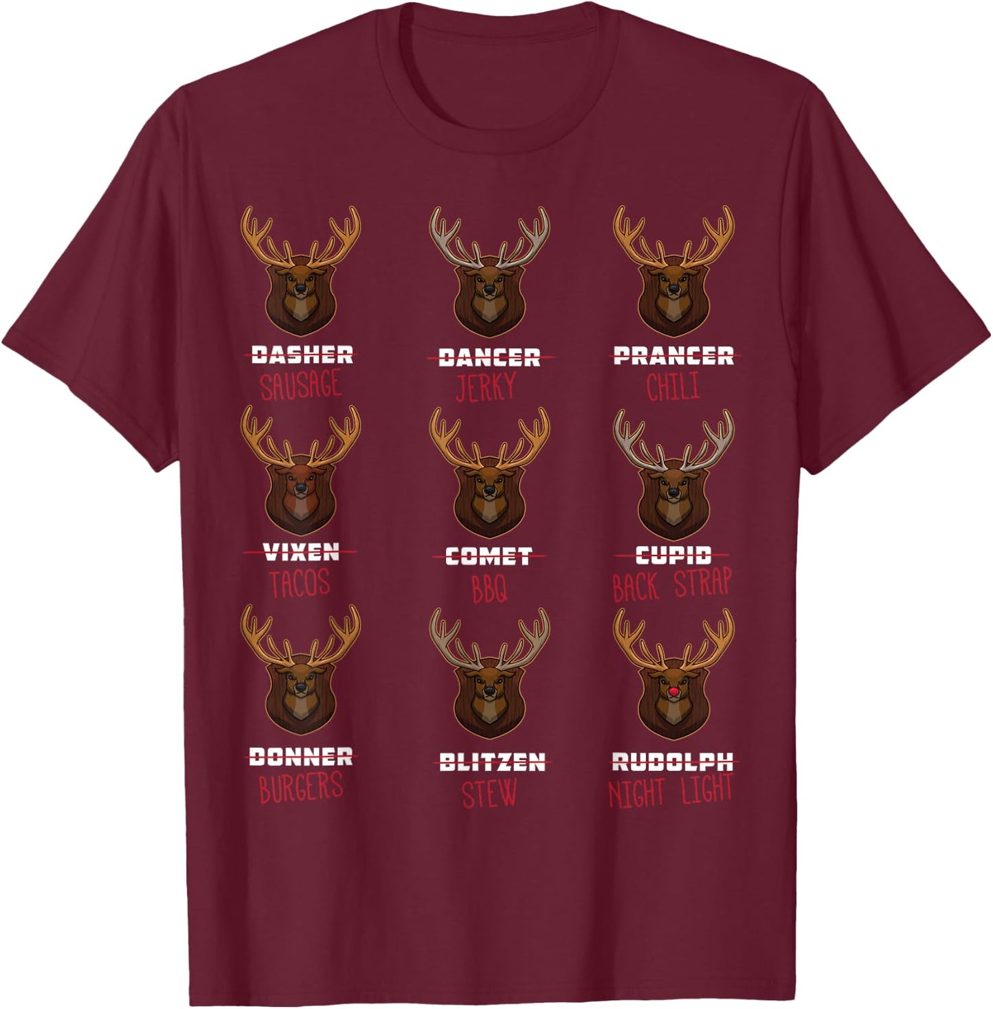 All of Santa's Reindeer Funny Deer Hunter Graphic Christmas T-Shirt - T-Shirt | Maroon