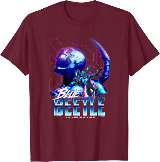 Blue Beetle Jaime Reyes Heroic Neon Outlines Portrait T-Shirt - T-Shirt | Maroon