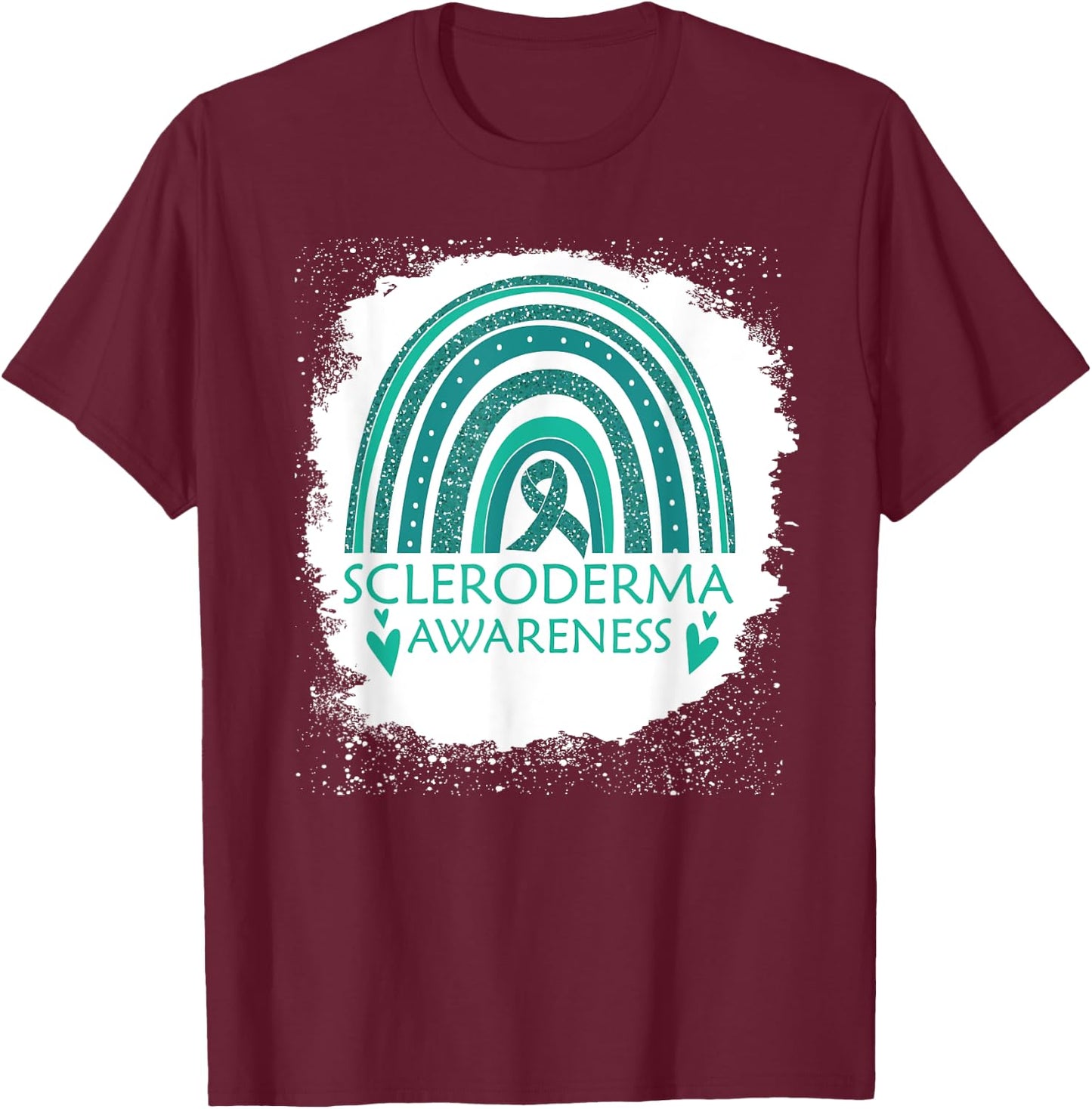 Scleroderma Awareness Bleached Rainbow Teal Ribbon Men Women T-Shirt - T-Shirt | Maroon