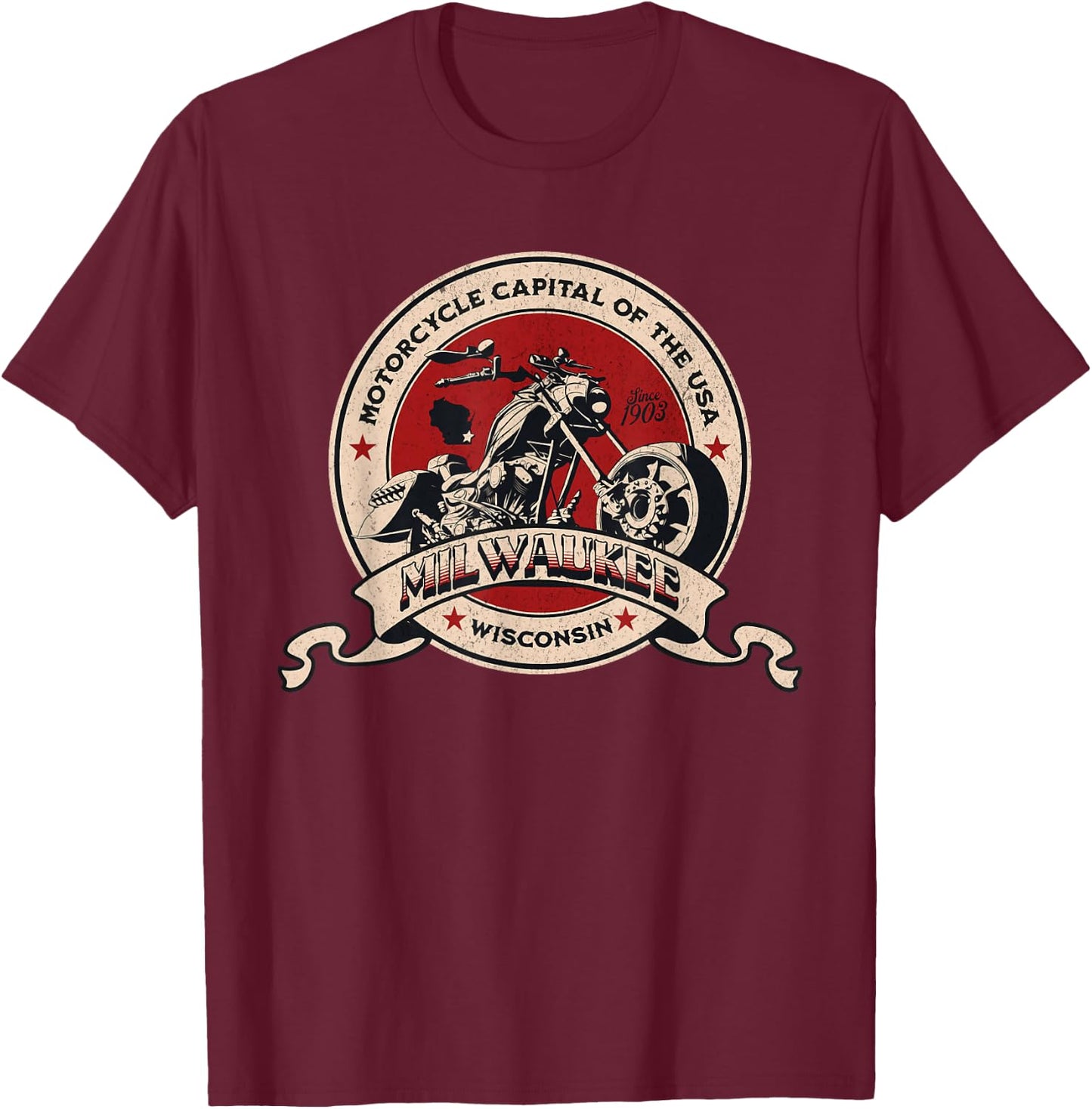 Milwaukee Wisconsin Motorcycle Capital of the USA Logo T-Shirt - T-Shirt | Maroon