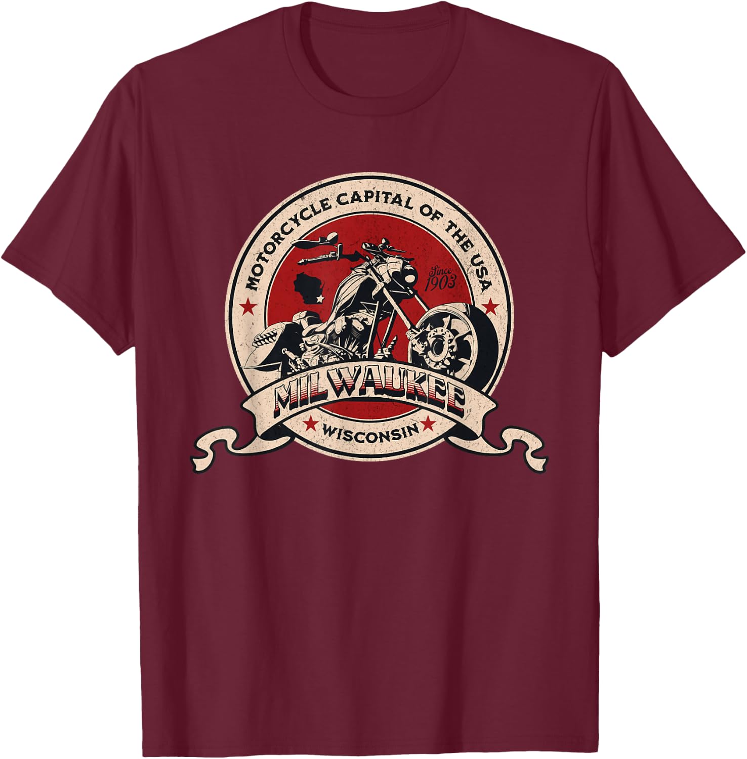 Milwaukee Wisconsin Motorcycle Capital of the USA Logo T-Shirt - T-Shirt | Maroon