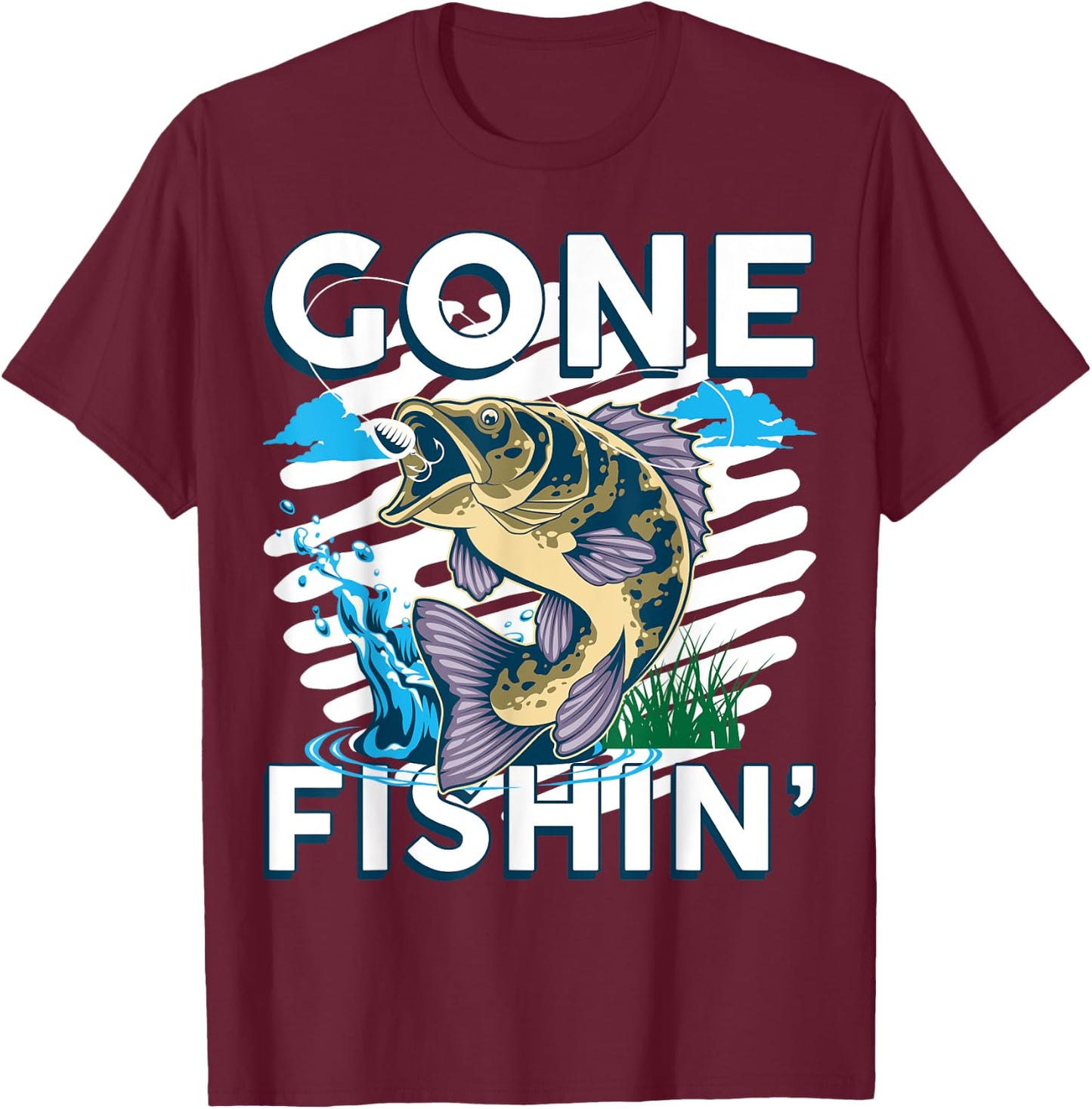 Fishing Gone Fishing Funny Bass Fish Fisherman Dad T-Shirt - T-Shirt | Maroon
