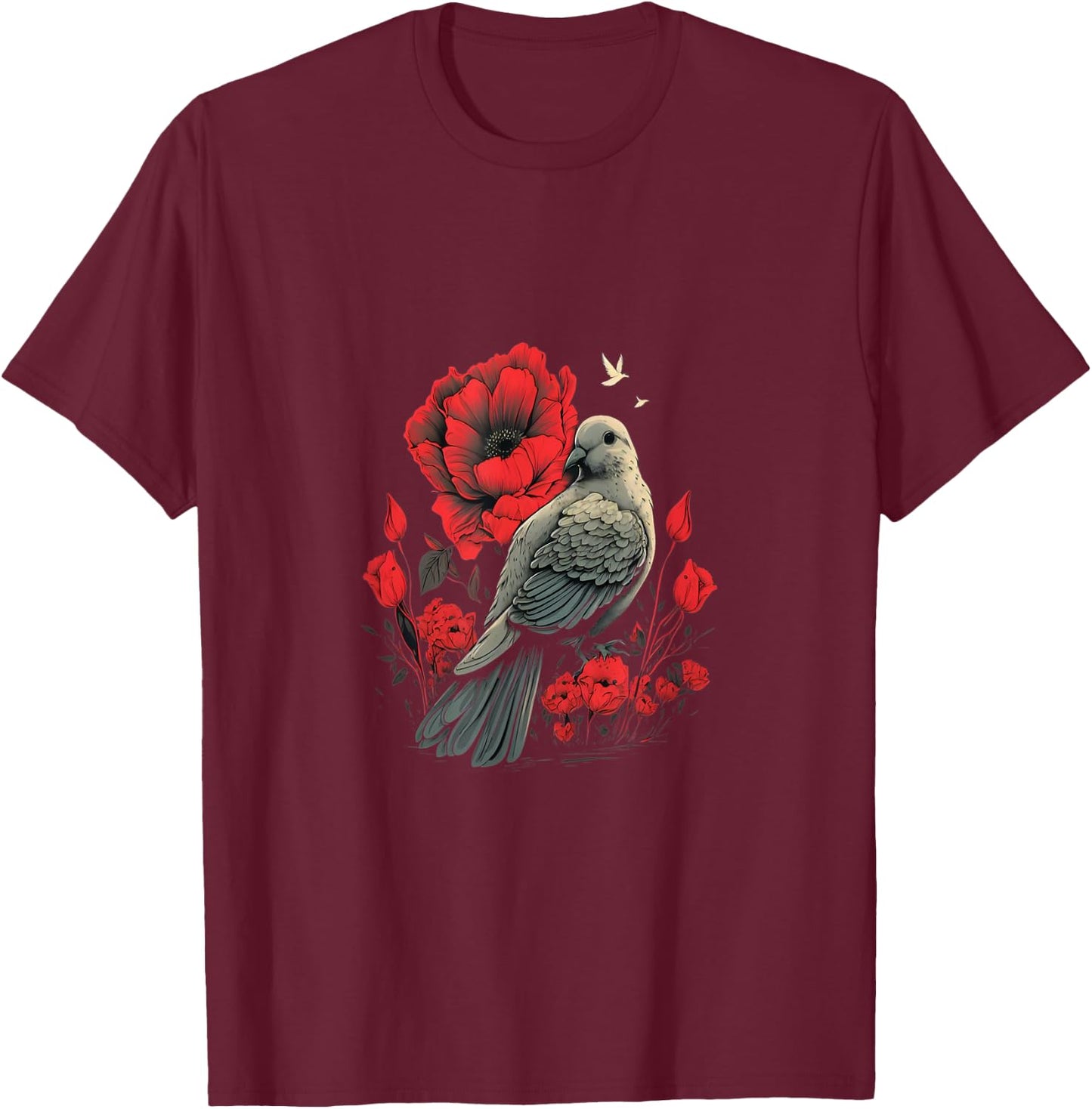 Memorial Day Red Poppy Flower Dove USA Flag 4th of July Men T-Shirt - T-Shirt | Maroon