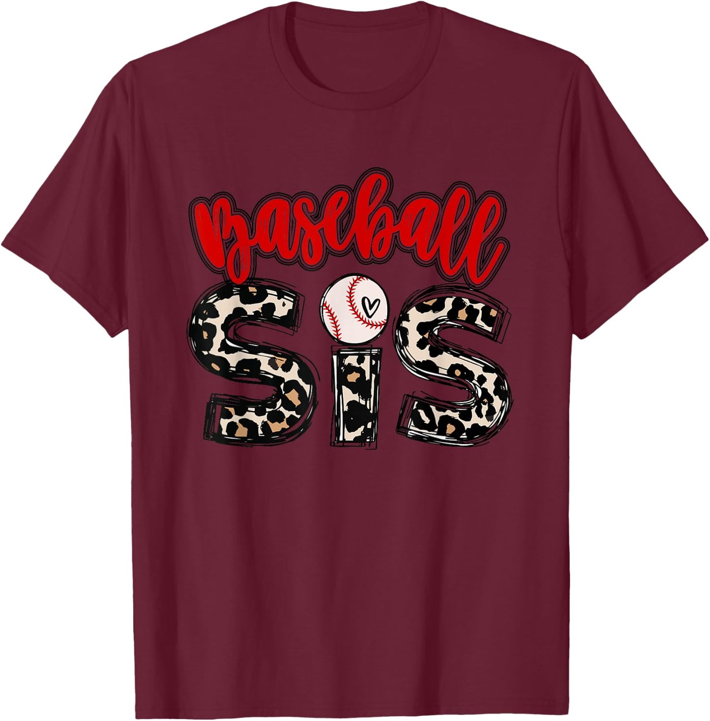 Bleached Baseball Sister Leopard Cute Mothers Day Girl Women T-Shirt - T-Shirt | Maroon