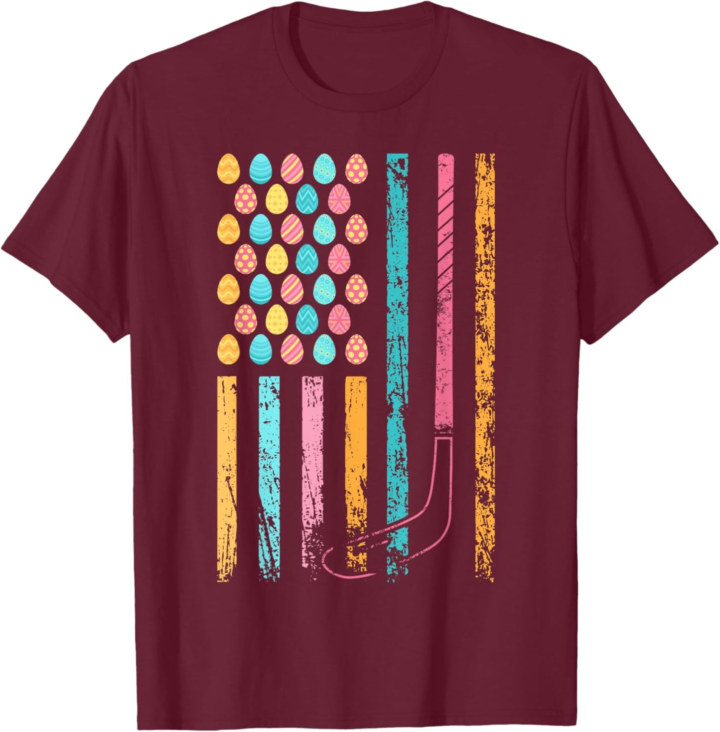 American Sports Flag Easter Egg Decor Ice Hockey T-Shirt - T-Shirt | Maroon
