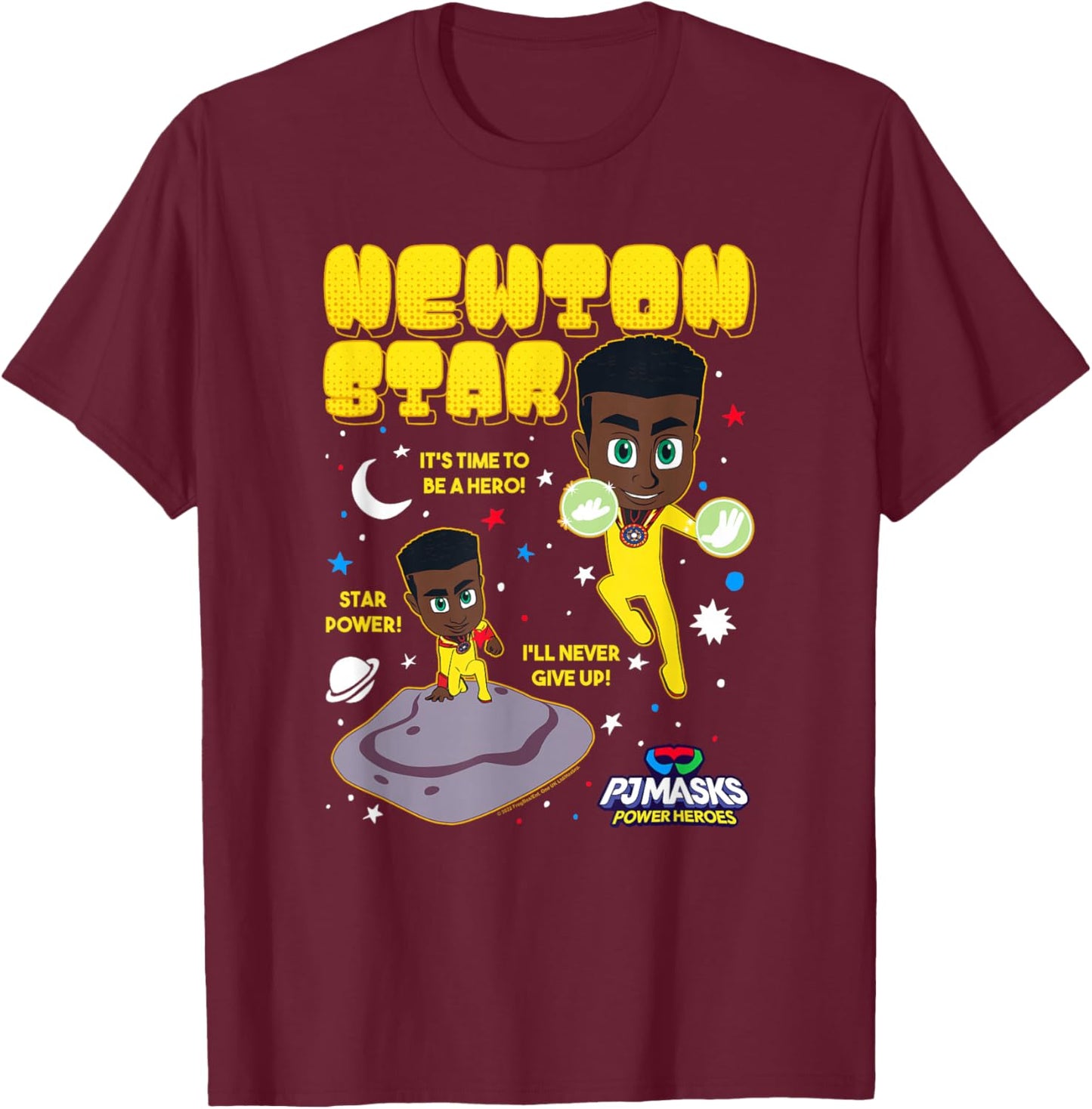 PJ Masks Newton Star I'll Never Give Up Star Power Logo T-Shirt - T-Shirt | Maroon