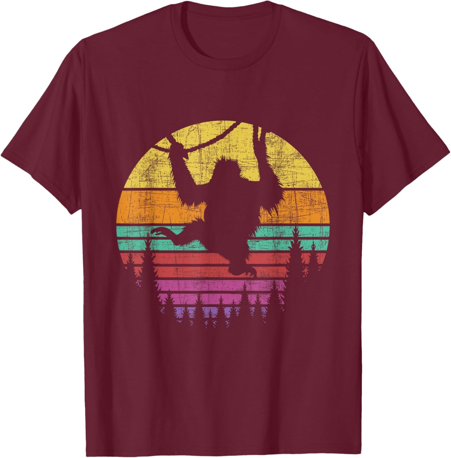 Retro Vintage Hanging Monkey - Safari Jungle Animal Lover T-Shirt - T-Shirt | Maroon