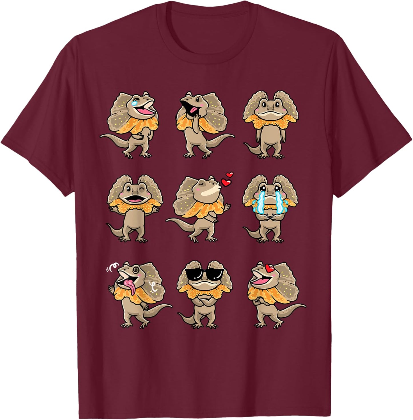 Frilled Dragon Frill-Necked Lizard Cute Design Reptile T-Shirt - T-Shirt | Maroon