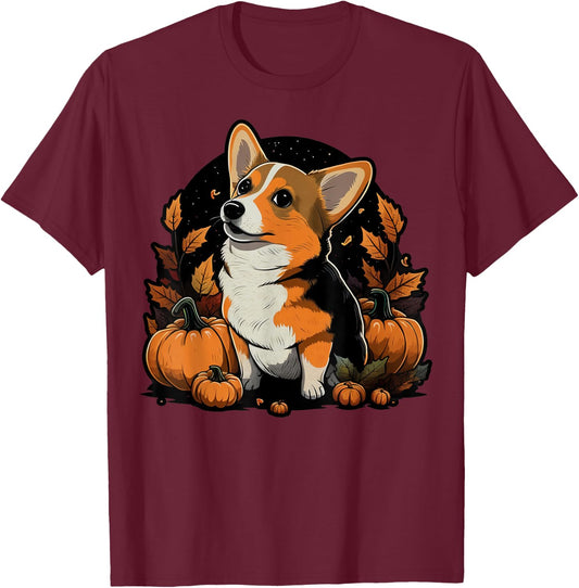 Pumpkin Welsh Corgi costume on Welsh Corgi Halloween T-Shirt - T-Shirt | Maroon