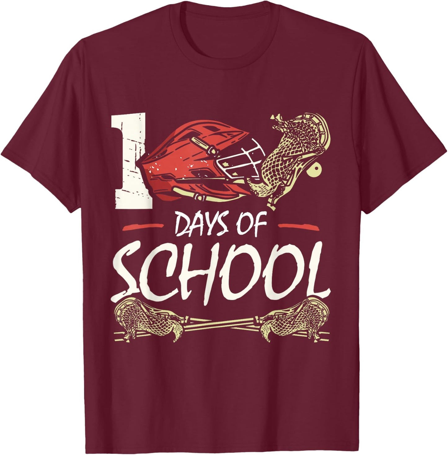 100 Days Of School Sports Game Lacrosse Player Student T-Shirt - T-Shirt | Maroon