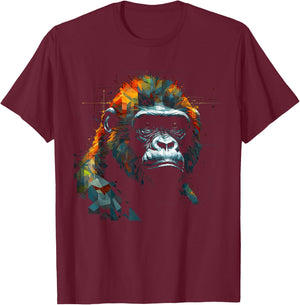Gorilla Artwork Colourful Animal Monkey Zoo Gorilla T-Shirt - T-Shirt | Maroon
