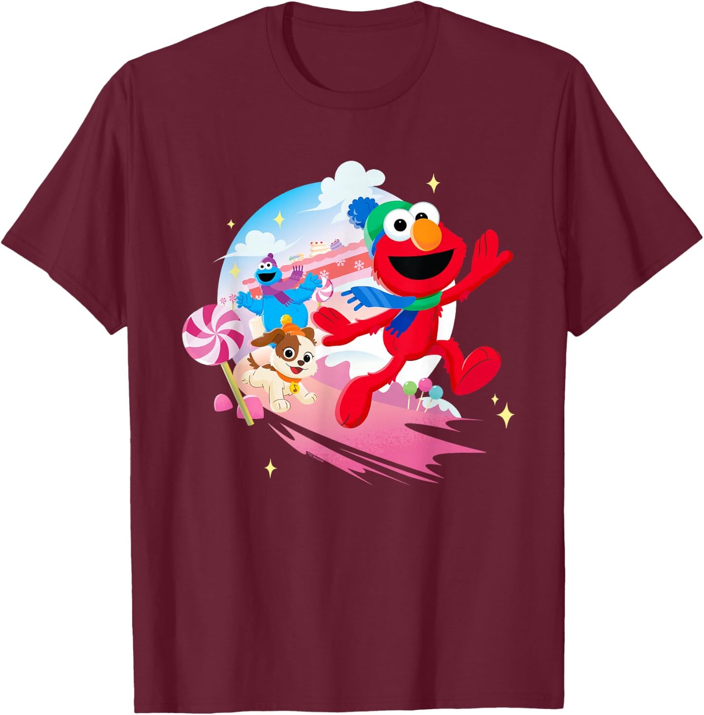 Sesame Street Holiday Cheer With Elmo, Tango, Cookie Monster T-Shirt - T-Shirt | Maroon