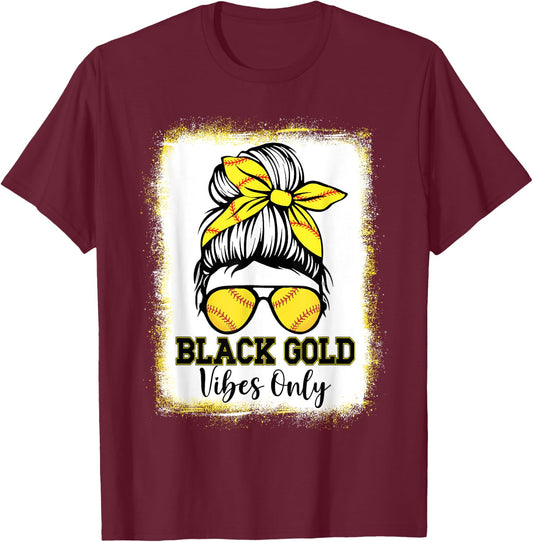 Black Gold Vibes Only Softball Shirt Women Leopard Baseball T-Shirt - T-Shirt | Maroon
