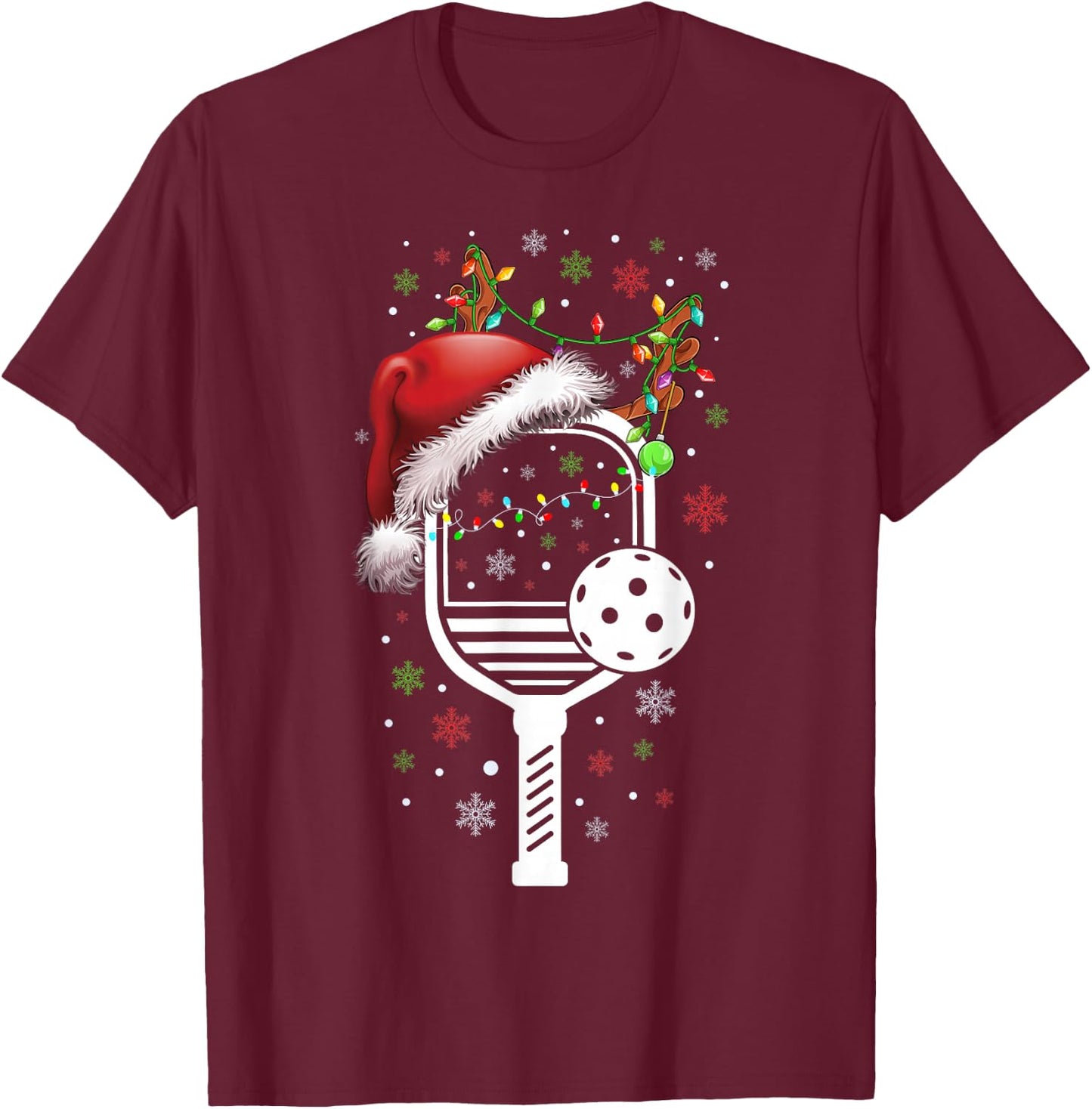 Pickleball Player Christmas Holiday Reindeer Xmas Women Men T-Shirt - T-Shirt | Maroon