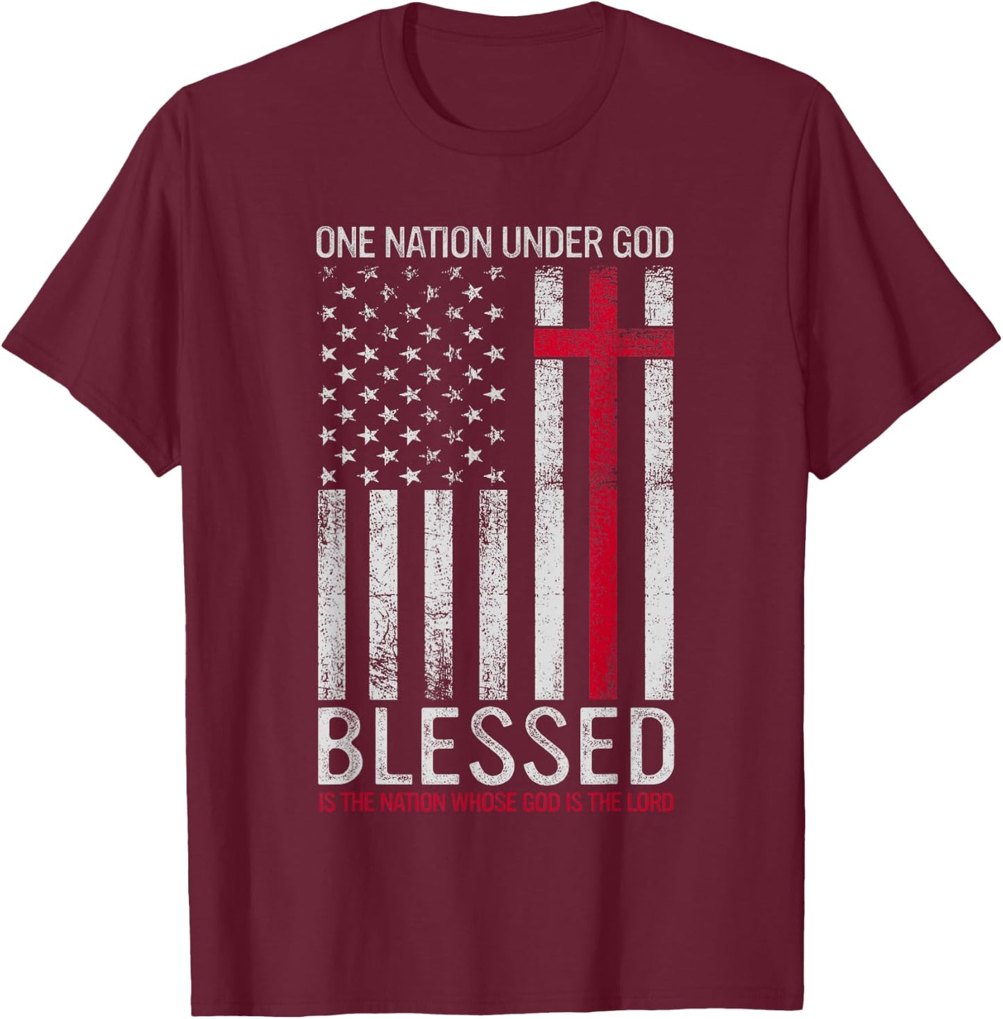 One Nation Under God Jesus Blessed American Flag 4th of July T-Shirt - T-Shirt | Maroon