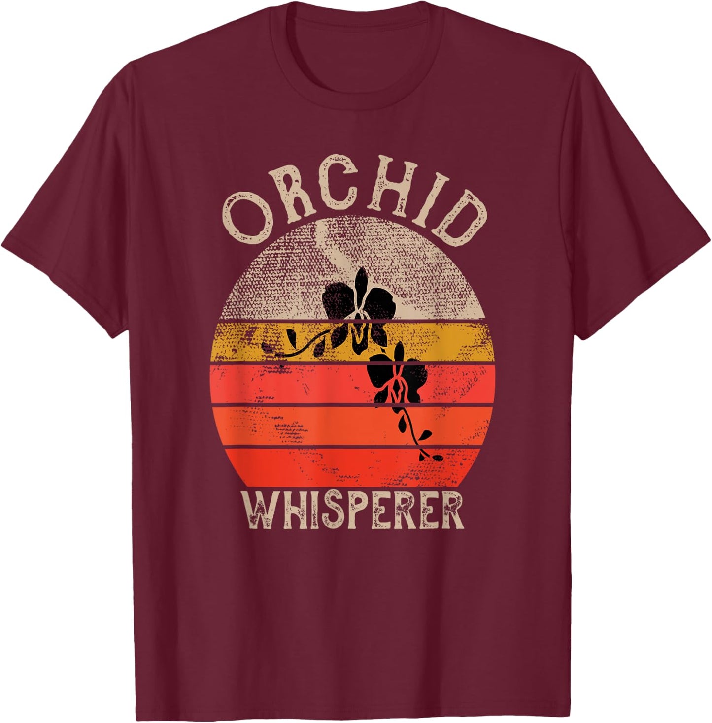 Retro Orchid Whisperer Funny Orchids Flower Lover Gardener T-Shirt - T-Shirt | Maroon