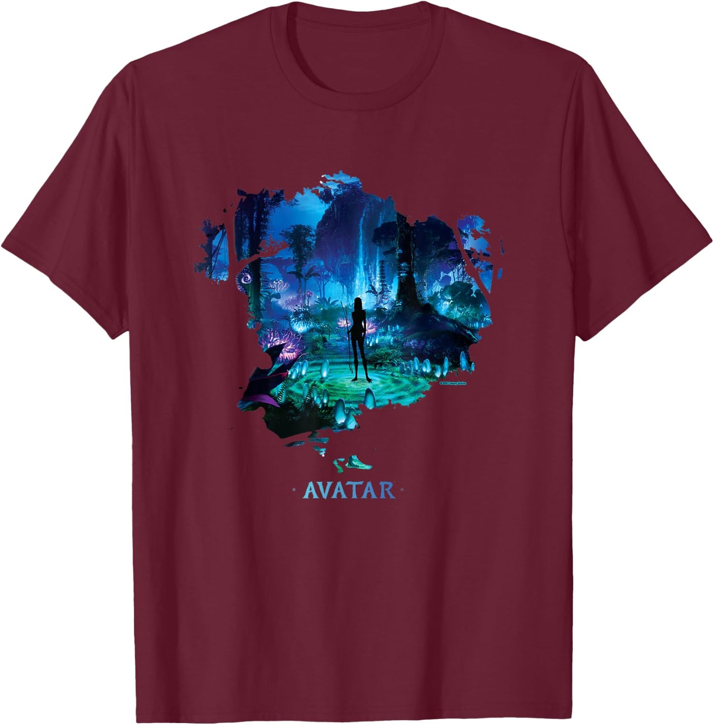 Avatar Na'vi in Pandora Jungle at Night with Logo T-Shirt - T-Shirt | Maroon