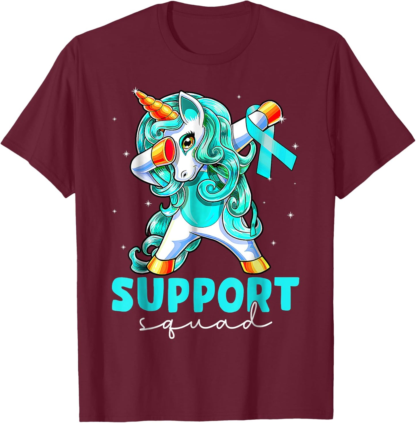 Support Squad Sexual Assault Awareness Teal Unicorn T-Shirt - T-Shirt | Maroon