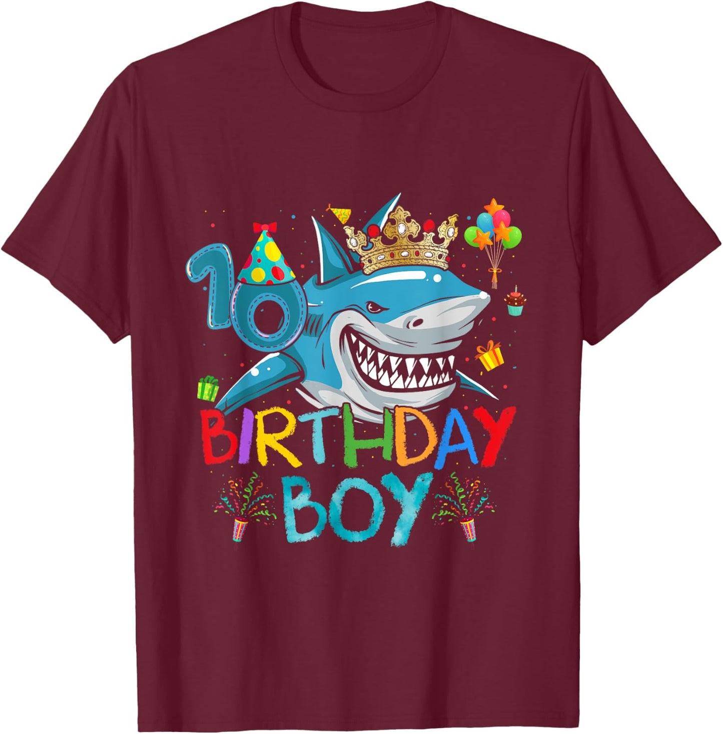 10th Birthday Shark Ocean Theme Party 10 Years Old For Boy T-Shirt - T-Shirt | Maroon