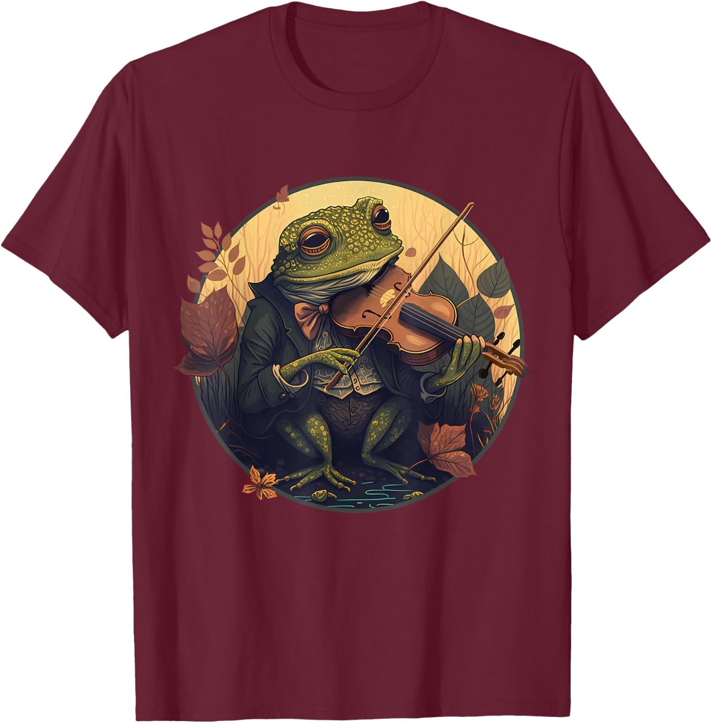 Frog Playing Fiddle T-Shirt - T-Shirt | Maroon