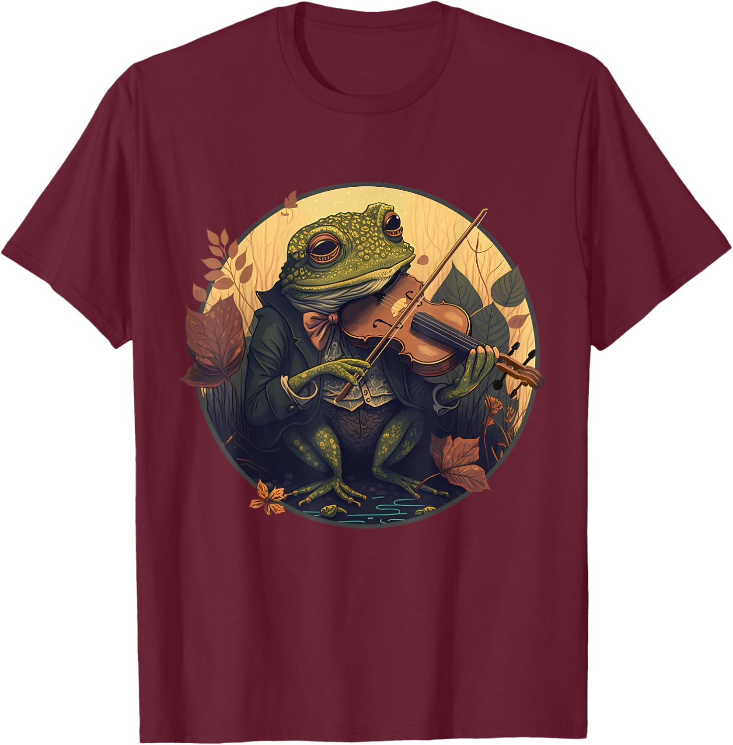 Frog Playing Fiddle T-Shirt - T-Shirt | Maroon